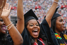 Neal Marshal student at graduation celebrates.